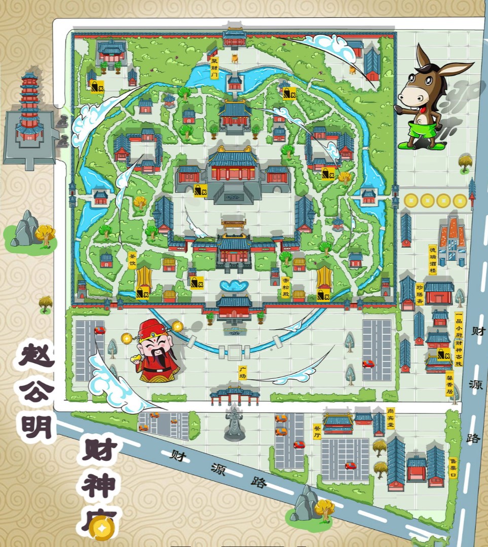 墨江寺庙类手绘地图
